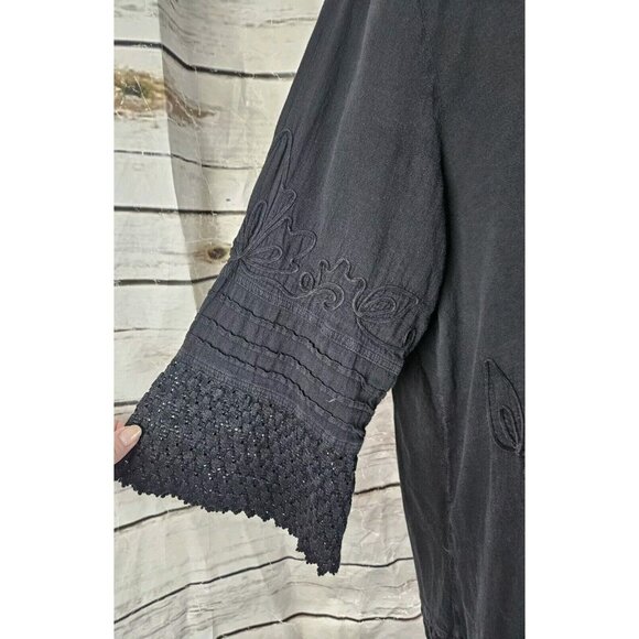 Gretty Zueger Black Top 1X Soutache Embroidery Crochet Boho 100% Cotton … - Picture 5 of 7